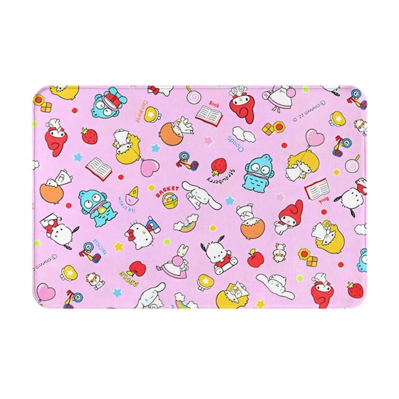 Lsque Sanrio Pattern Doormat, Durable Flannel Fabric, Waterproof Stain and Fade Resistant, Low Profile,Indoor Outdoor Door Mats, Easy Clean Patio Entrance Mat, 16x24in