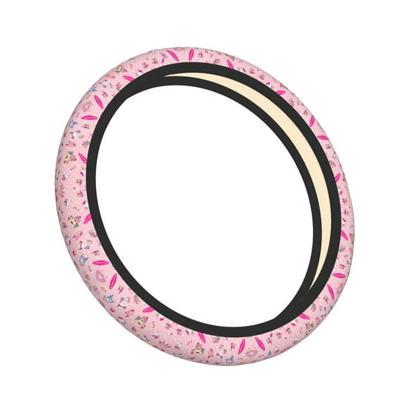 Lsque Sanrio Pattern Elastic Stretch Steering Wheel Cover,Universal 15 inch, Microfiber Breathable Ice Silk, Anti-Slip, Odorless, Easy Carry