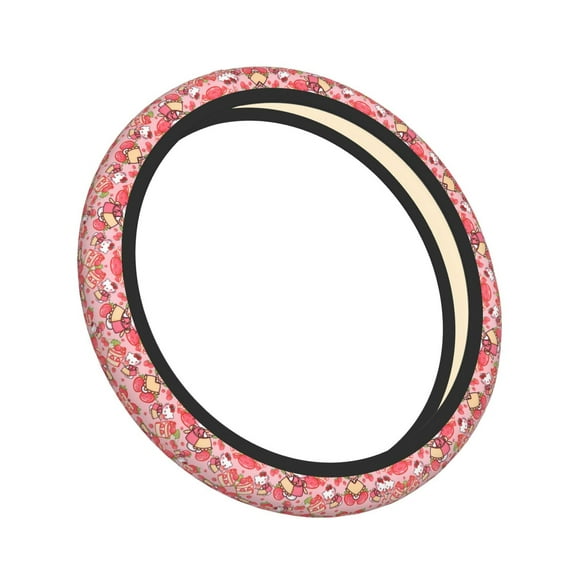Lsque Sanrio Pattern Elastic Stretch Steering Wheel Cover,Universal 15 inch, Microfiber Breathable Ice Silk, Anti-Slip, Odorless, Easy Carry