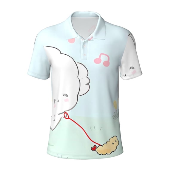 Lsque Sanrio Pattern Golf Shirts for Men Dry Fit Print Moisture Wicking Performance Short Sleeve Polo Shirt-Large
