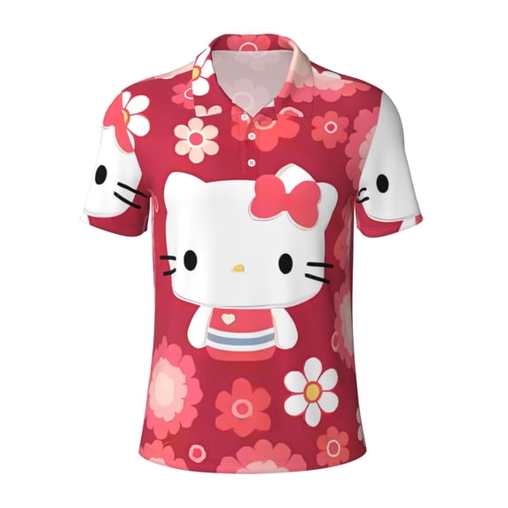 Lsque Sanrio Pattern Golf Shirts for Men Dry Fit Print Moisture Wicking Performance Short Sleeve Polo Shirt-
