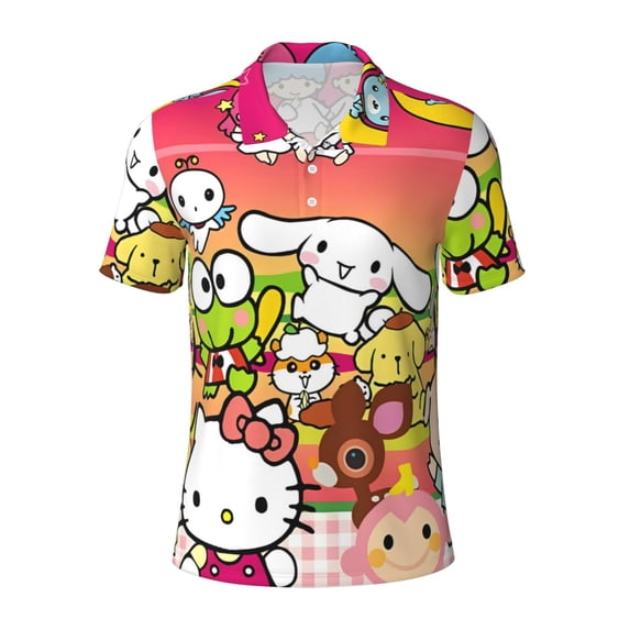 Lsque Sanrio Pattern Golf Shirts for Men Dry Fit Print Moisture Wicking Performance Short Sleeve Polo Shirt-