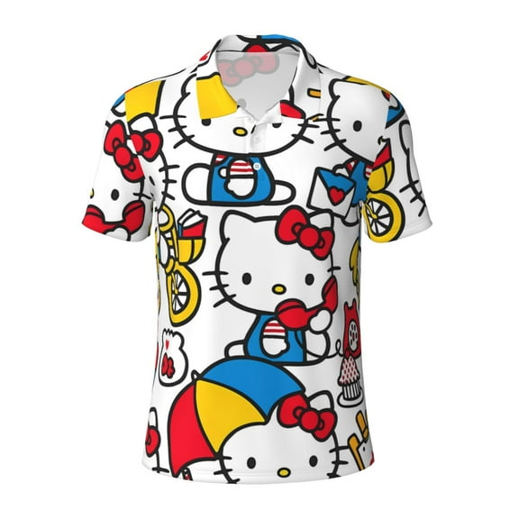Lsque Sanrio Pattern Golf Shirts for Men Dry Fit Print Moisture Wicking Performance Short Sleeve Polo Shirt-Small