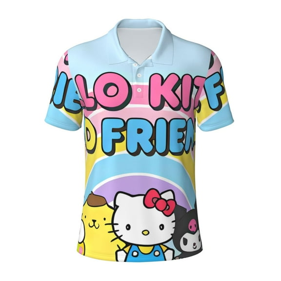 Lsque Sanrio Pattern Golf Shirts for Men Dry Fit Print Moisture Wicking Performance Short Sleeve Polo Shirt-Small