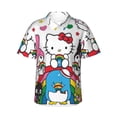 thumbnail image 1 of Lsque Sanrio Pattern Hawaiian Shirt for Men Unisex Summer Beach Casual Short Sleeve Cotton Linen Button Down Shirts-Large, 1 of 6