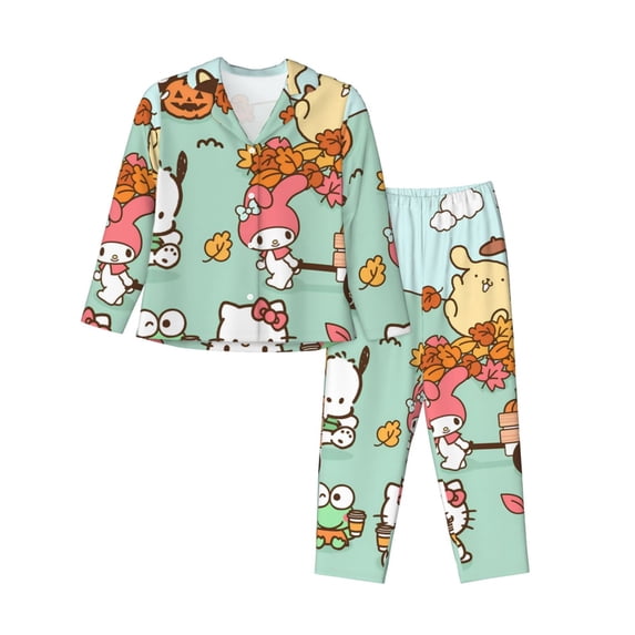 Lsque Sanrio Pattern Long Sleeve Pajama Set for Women - Soft 2-Piece Sleepwear and Loungewear Set with Pockets, Comfy Nightwear