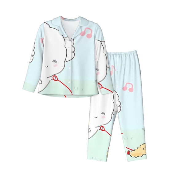 Lsque Sanrio Pattern Long Sleeve Pajama Set for Women - Soft 2-Piece Sleepwear and Loungewear Set with Pockets, Comfy Nightwear