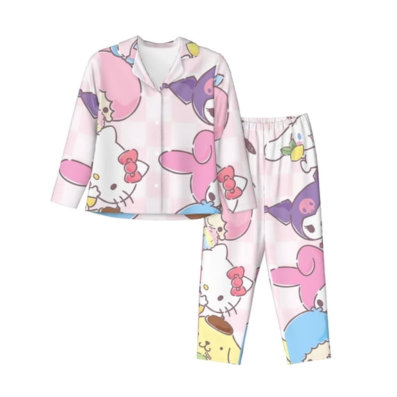 Lsque Sanrio Pattern Long Sleeve Pajama Set for Women - Soft 2-Piece Sleepwear and Loungewear Set with Pockets, Comfy Nightwear