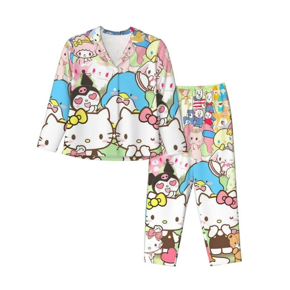 Lsque Sanrio Pattern Long Sleeve Pajama Set for Women - Soft 2-Piece Sleepwear and Loungewear Set with Pockets, Comfy Nightwear