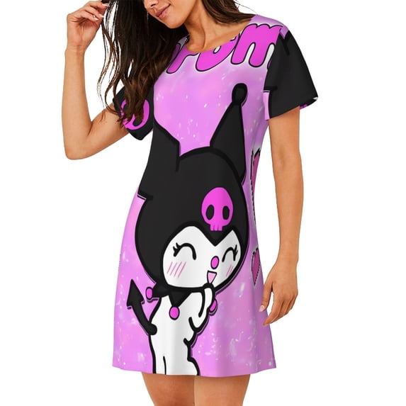 Lsque Sanrio Pattern Nightgowns for Women Sleep Shirts Short Sleeve Nightshirt Pullover Nightdress Soft Sleepwear Relaxed Fit Nightdress