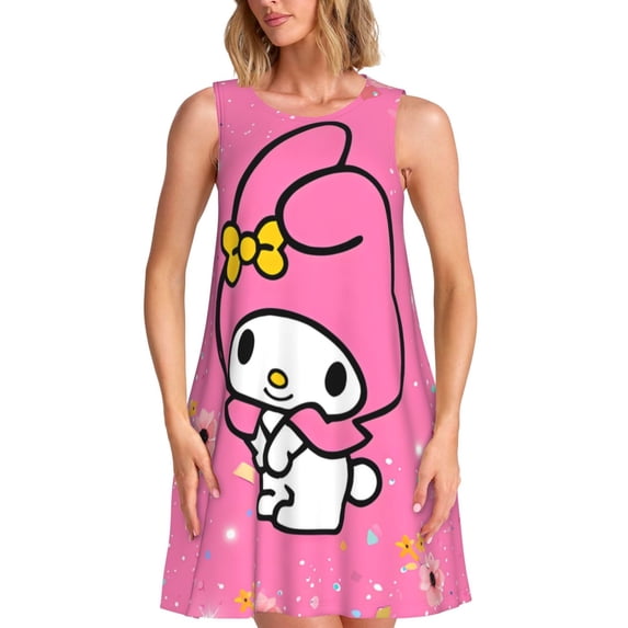Lsque Sanrio Pattern Summer Dresses for Women – Sleeveless T-Shirt Swing Sundress, Perfect for the Beach and Casual Days