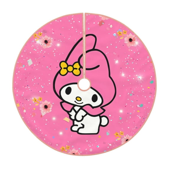 Lsque Sanrio Print Christmas Tree Skirt with Ties and Velcro,Xmas Holiday Decorations, Adjustable Tree Skirt-36"