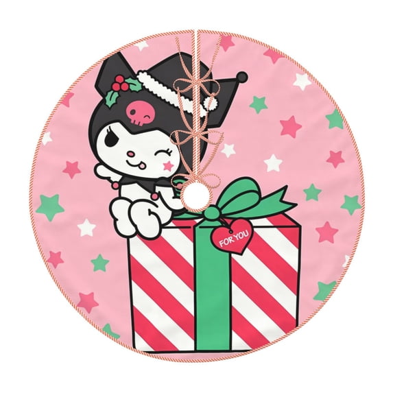 Lsque Sanrio Print Christmas Tree Skirt with Ties and Velcro,Xmas Holiday Decorations, Adjustable Tree Skirt-36"