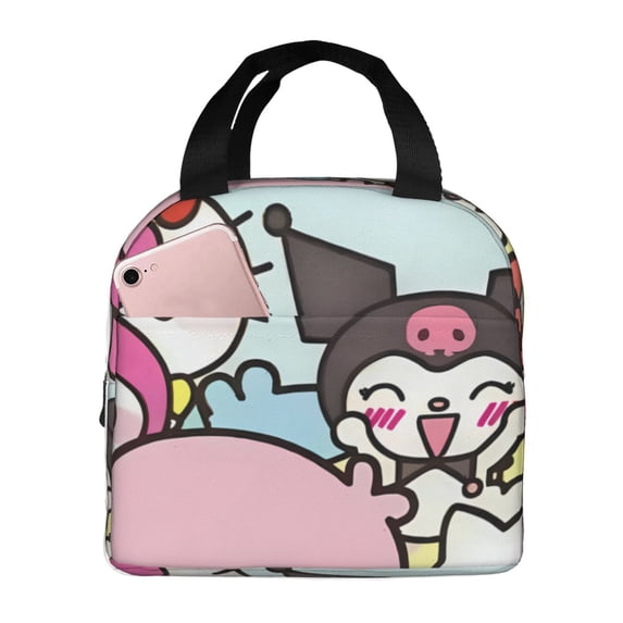 Lsque Sanrio Print Insulated Lunch Bag with Thick Aluminum Foil Lunch Tote Bag with Front Pocket for Men and Women, Ideal for Work, School, Picnics, and Travel
