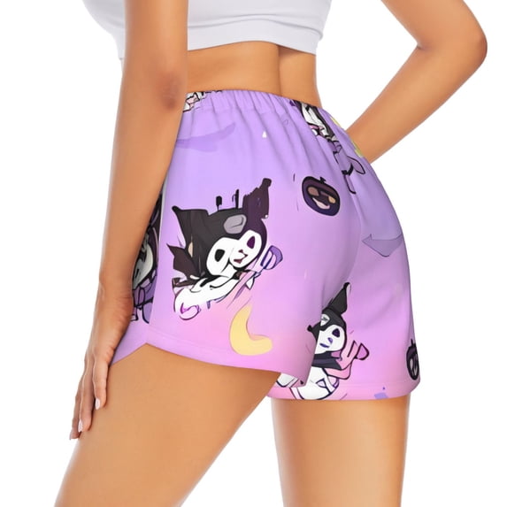 Lsque Sanrio Printed Women's Running Shorts with Liner Pockets,Elastic Quick Dry Workout Athletic Gym Yoga Shorts,Womens High Waist Shorts-Large