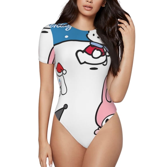Lsque Sanrio Women's Crew Neck Short Sleeve Bodysuit Basic T Shirts Tops Onesie Adult Cute Pajama-Large