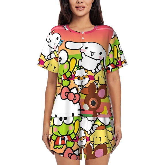 Lsque Sanrio Women's Short-Sleeved Pajama Set - 2 Piece Soft and Lightweight Sleepwear Set-Medium