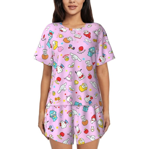 Lsque Sanrio Women's Short-Sleeved Pajama Set - 2 Piece Soft and Lightweight Sleepwear Set-Medium