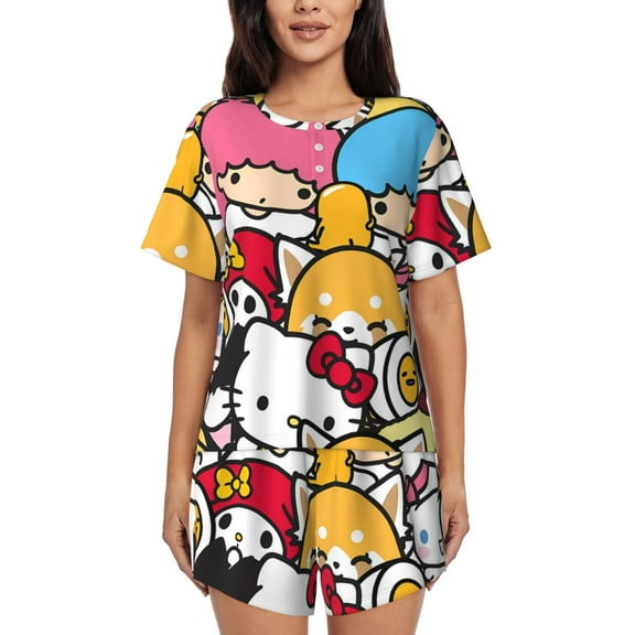 Lsque Sanrio Women's Short-Sleeved Pajama Set - 2 Piece Soft and Lightweight Sleepwear Set-Small