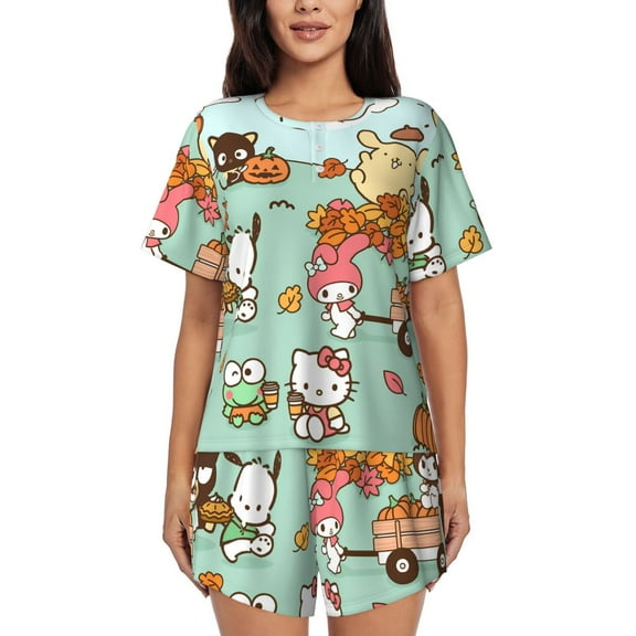 Lsque Sanrio Women's Short-Sleeved Pajama Set - 2 Piece Soft and Lightweight Sleepwear Set-Small