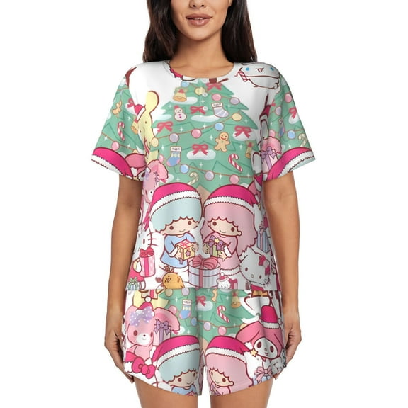 Lsque Sanrio Women's Short-Sleeved Pajama Set - 2 Piece Soft and Lightweight Sleepwear Set-Small