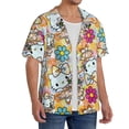 thumbnail image 1 of Lsque Sanrio print Men's Cuban Collar Short Sleeve Shirt Summer Beachwear Casual Button Down Fashionable Vacation Leisure Shirt-Small, 1 of 7