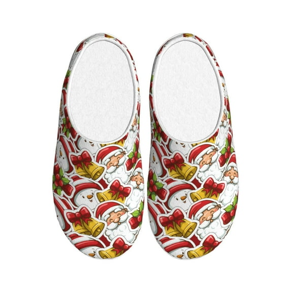 Lsque Santa Claus bells Snowman Pattern Womens Comfort Cotton on Scuff With Memory Foam and Anti-skid Sole Slipper-37/38