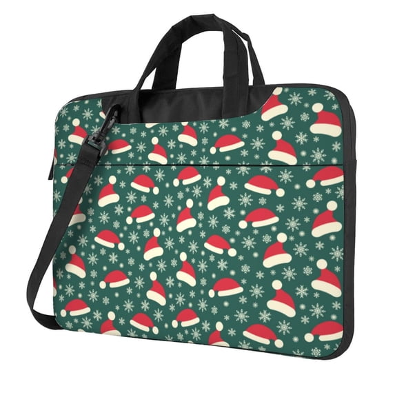 Lsque Santa Hat Joy Green Festive Pattern Laptop Bag – Portable & Slim Single-Shoulder Computer Case with Adjustable Strap, Protective, Lightweight for 13”/14”/15.6” Laptops