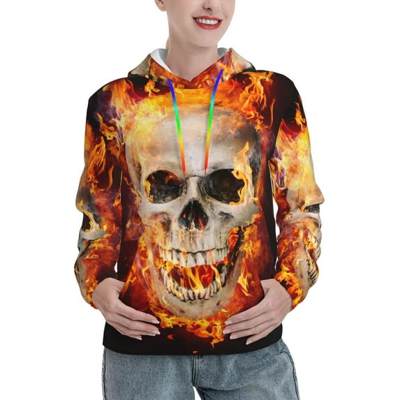 Lsque Satanic Skull Pattern Casual Women's Hoodie,Hooded Sweatshirt with Kangaroo Pocket,Pullover Hoodie with Eye-catching Drawstrings-Small