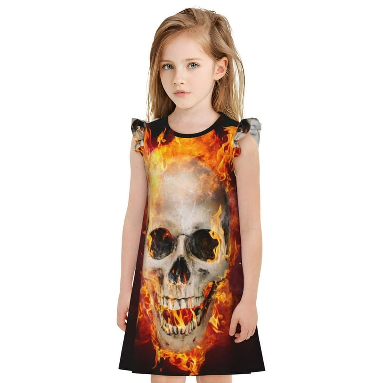 Lsque Satanic Skull Printed Girls Nightgown Soft Cute Pajamas for Kids Unicorn Sleepwear Night Sleep Dress Pajamas Little Kids Toddler Soft