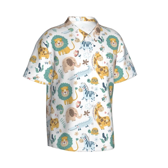 Lsque Scandinavian Africa pattern Hawaiian Shirt for Men, Unisex Summer Beach Casual Short Sleeve Button Down Shirts-3X-Large