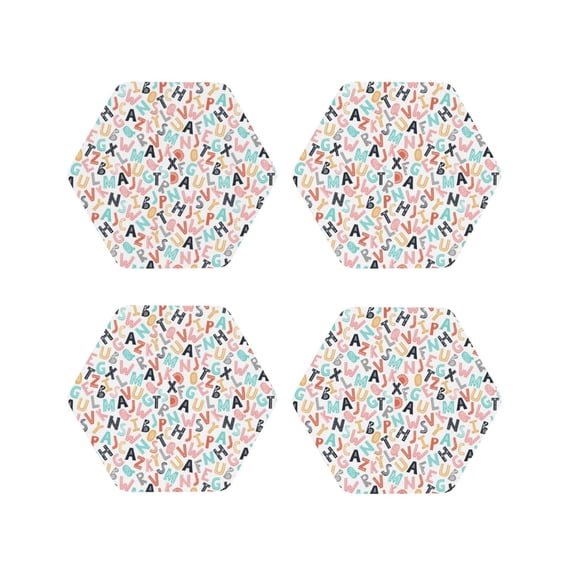 Lsque Scandinavian Alphabet1 Pattern 4" Drink Coasters Set of 4, PVC Leather Absorbent Coasters, Table Coaster Set Decorative Coffee Cup Coasters Housewarming Gift -Hexagon