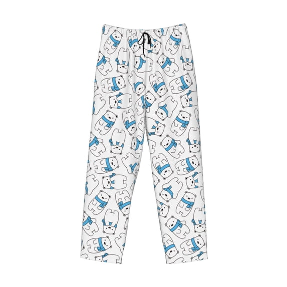 Lsque Scarf Bear Print Men's Pajama Pants, Lounge Pant - Comfortable Home Wear,Elastic Waistband, Stylish Design-Small