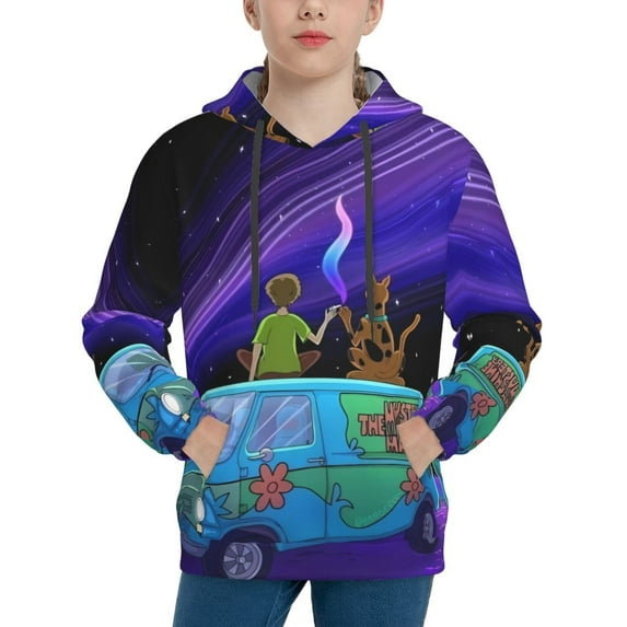 Lsque Scooby-Doo Patten Youth Hoodie Sweatshirt Pullover with Kangaroo Pocket Boys and Girls Hoodie Warm Hoodie for Kids