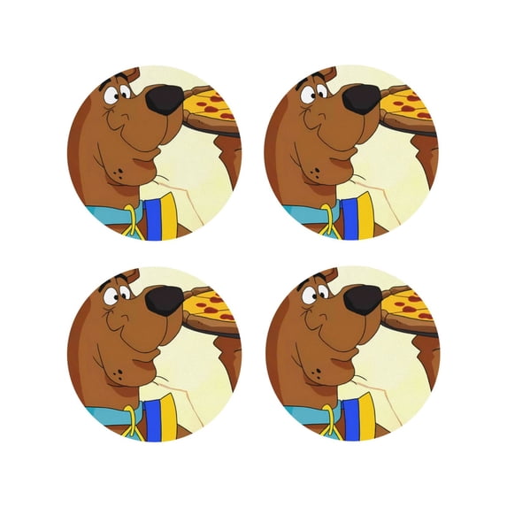 Lsque Scooby-Doo Pattern 4" Drink Coasters Set of 4, PVC Leather Absorbent Coasters, Table Coaster Set Decorative Coffee Cup Coasters Housewarming Gift