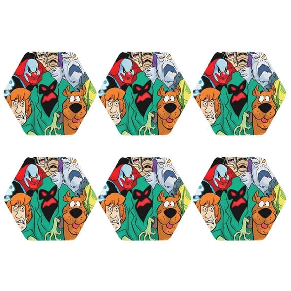 Lsque Scooby-Doo Pattern 4" Drink Coasters Set of 6, Leather Absorbent Coasters, Table Coaster Set Decorative Coffee Cup Coasters Housewarming Gift