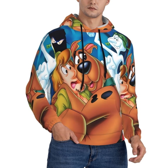 Lsque Scooby-Doo Pattern Casual Men's Hoodie,Hooded Sweatshirt with Kangaroo Pocket,Pullover Hoodie-XX-Large
