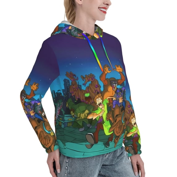 Lsque Scooby-Doo Pattern Casual Women's Hoodie,Hooded Sweatshirt with Kangaroo Pocket,Pullover Hoodie with Eye-catching Drawstrings-Large