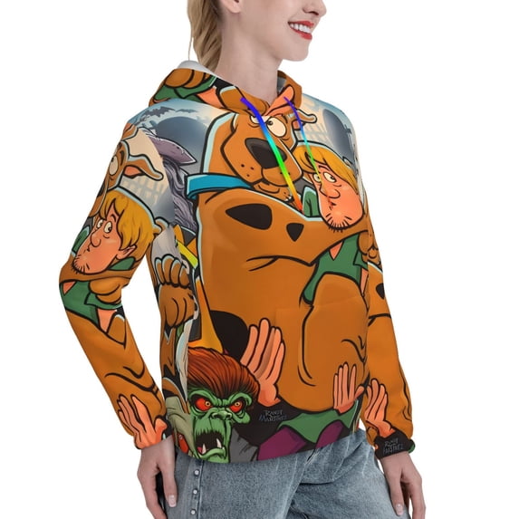 Lsque Scooby-Doo Pattern Casual Women's Hoodie,Hooded Sweatshirt with Kangaroo Pocket,Pullover Hoodie with Eye-catching Drawstrings-X-Large