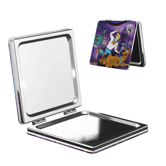 Lsque Scooby-Doo Pattern Cosmetic Mirror 2.6 Inch Round Handheld Travel Pocket Makeup Mirror