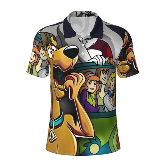 Lsque Scooby-Doo Pattern Golf Shirts for Men Dry Fit Print Moisture Wicking Performance Short Sleeve Polo Shirt-4X-Large