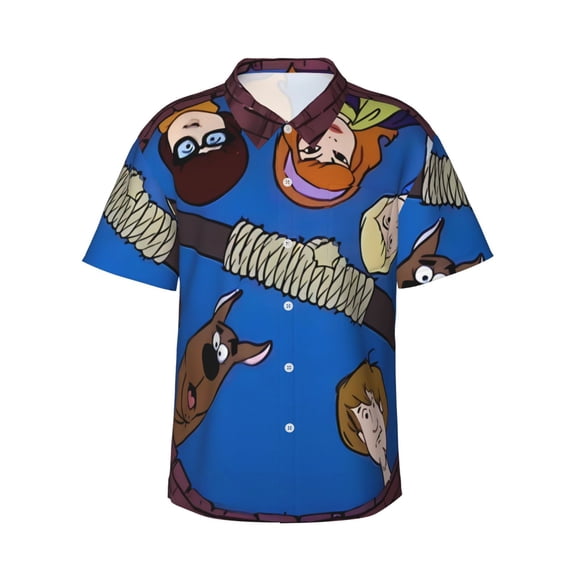 Lsque Scooby-Doo Pattern Hawaiian Shirt for Men Unisex Summer Beach Casual Short Sleeve Cotton Linen Button Down Shirts-X-Large