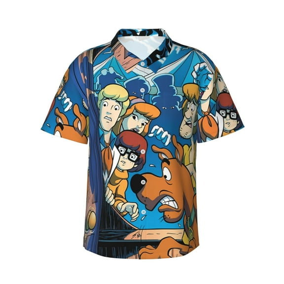 Lsque Scooby-Doo Pattern Hawaiian Shirt for Men Unisex Summer Beach Casual Short Sleeve Cotton Linen Button Down Shirts-XX-Large