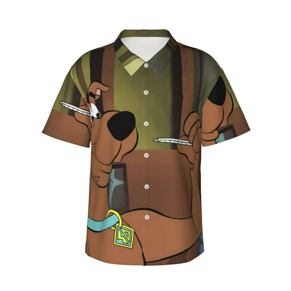Lsque Scooby-Doo Pattern Hawaiian Shirt for Men Unisex Summer Beach Casual Short Sleeve Cotton Linen Button Down Shirts-XX-Large