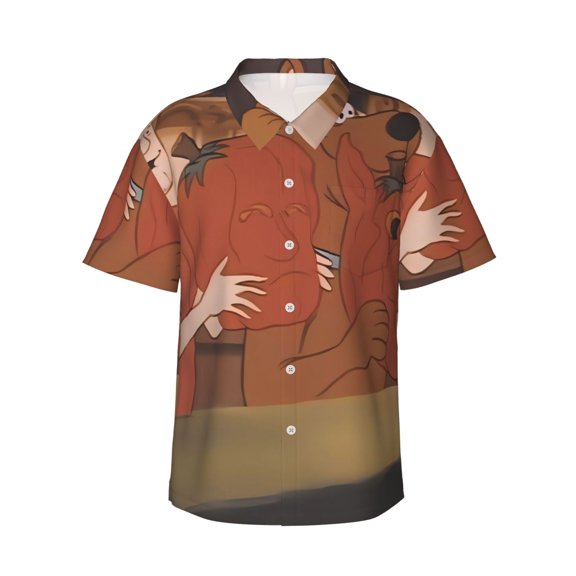 Lsque Scooby-Doo Pattern Hawaiian Shirt for Men Unisex Summer Beach Casual Short Sleeve Cotton Linen Button Down Shirts-XX-Large
