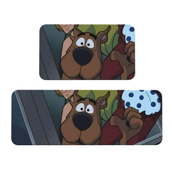 Lsque Scooby-Doo Pattern Kitchen Mats, 2PCS Kitchen Rugs, Cushioned Anti Fatigue Kitchen Mats for Floor, Non-Slip Standing Desk Mat, Waterproof Kitchen Rug Set