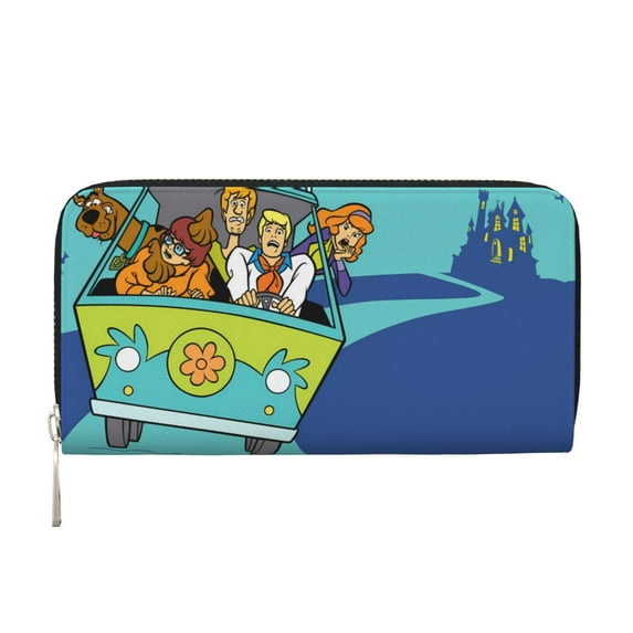 Lsque Scooby-Doo Pattern Leather Hand Wallet – Long PU Leather Wallet for Women with Zipper Closure, 8 Card Slots, Coin Pouch & Multiple Cash Compartments