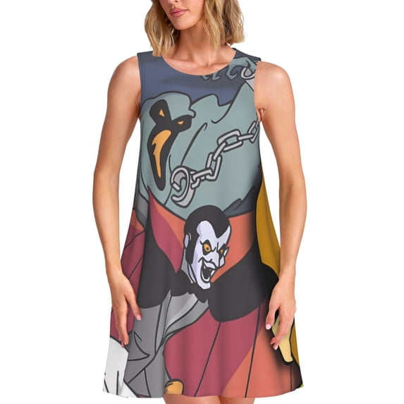 Lsque Scooby-Doo Pattern Summer Dresses for Women – Sleeveless T-Shirt Swing Sundress, Perfect for the Beach and Casual Days