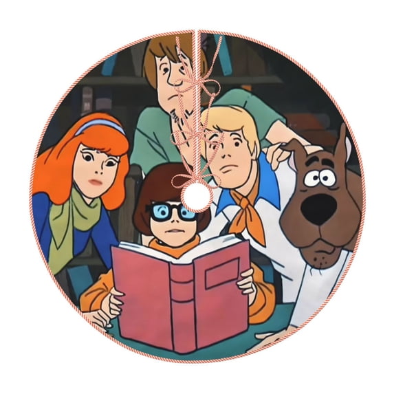 Lsque Scooby-Doo Print Christmas Tree Skirt with Ties and Velcro,Xmas Holiday Decorations, Adjustable Tree Skirt-30"