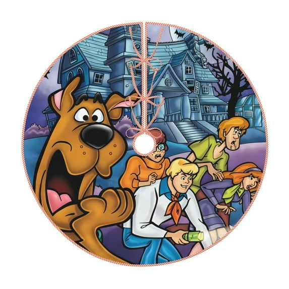 Lsque Scooby-Doo Print Christmas Tree Skirt with Ties and Velcro,Xmas Holiday Decorations, Adjustable Tree Skirt-48"